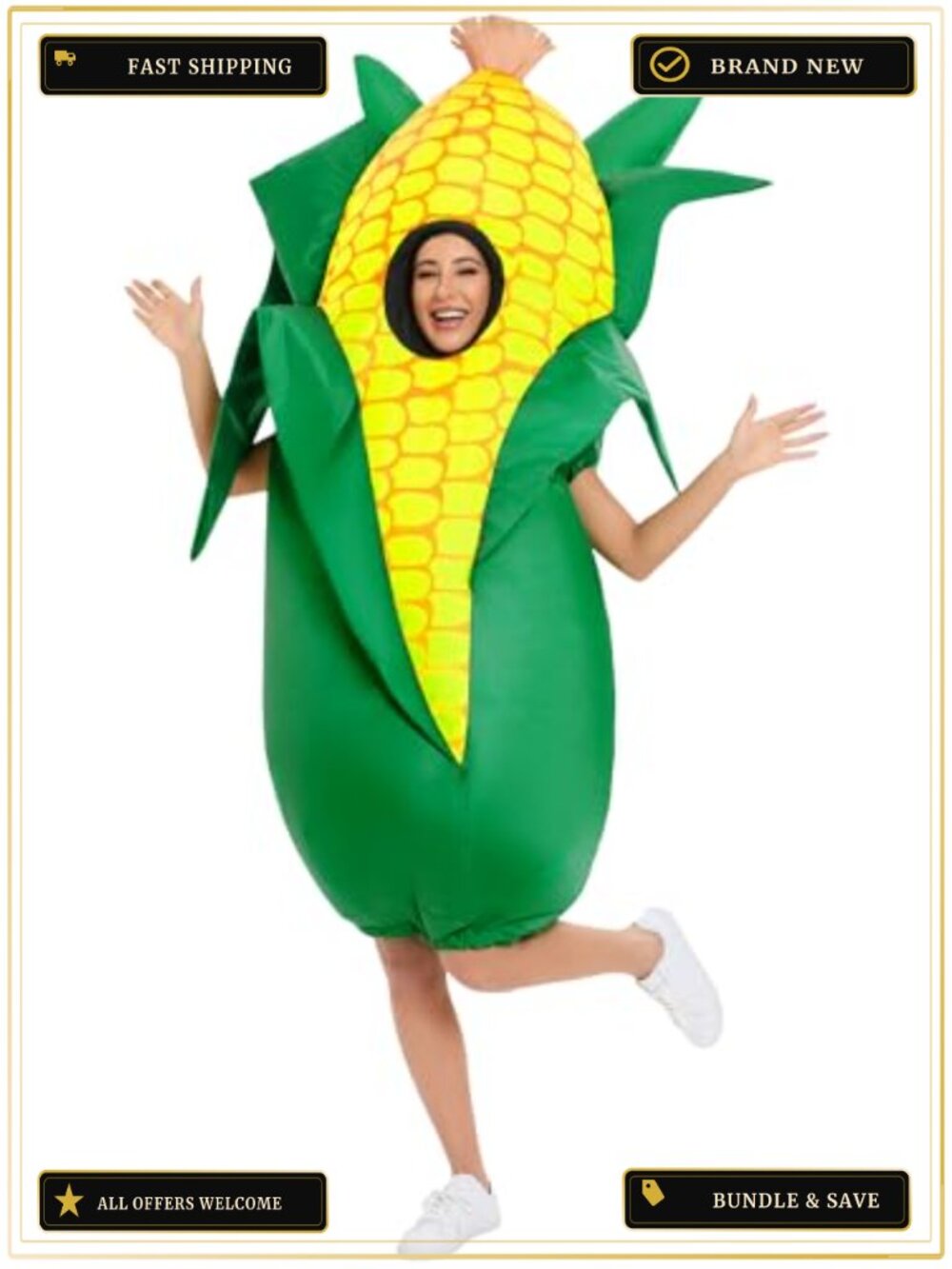 Adult Inflatable Corn Costume Funny Blow Up Food Suit Halloween Thanksgiving